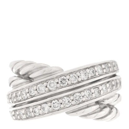David Yurman Sterling Silver Pave Diamond 11mm Crossover Cable Ring 49 5 1 of 4