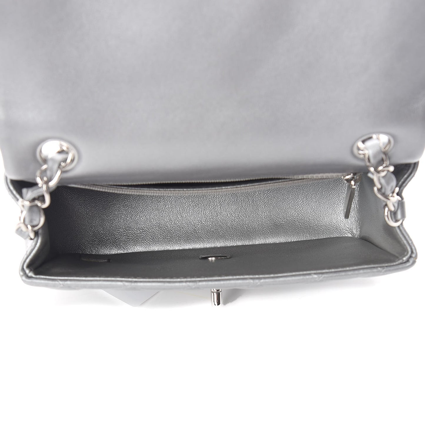 Metallic Lambskin Quilted Mini Rectangular Flap Silver