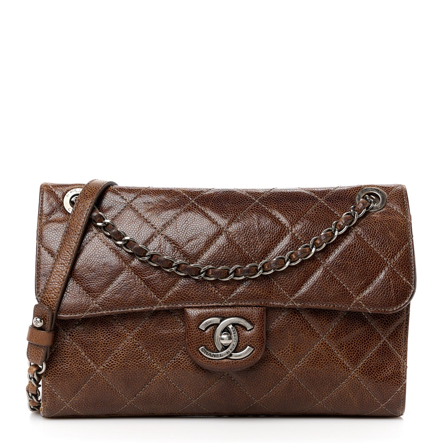 Crumpled Grained Calfskin Medium CC Crave Flap Brown