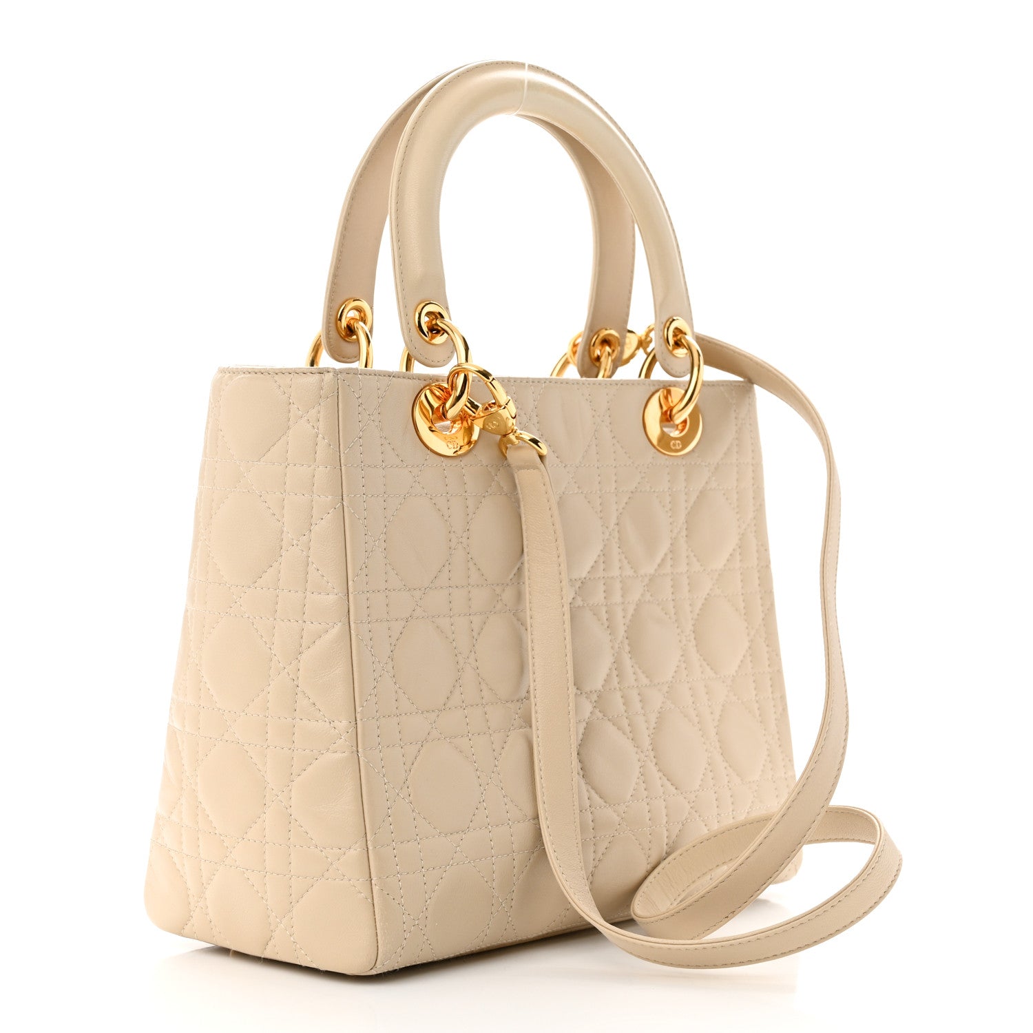 Christian Dior Lambskin Cannage Medium Lady Dior Beige 3 of 13