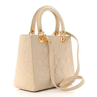 Christian Dior Lambskin Cannage Medium Lady Dior Beige 3 of 13
