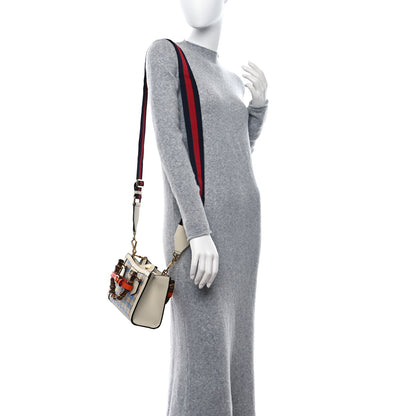 Gucci Raffia Textured Dollar Calfskin Web Houndstooth Mini Diana Tote Bag Light Blue Natural Deep Orange 2 of 10