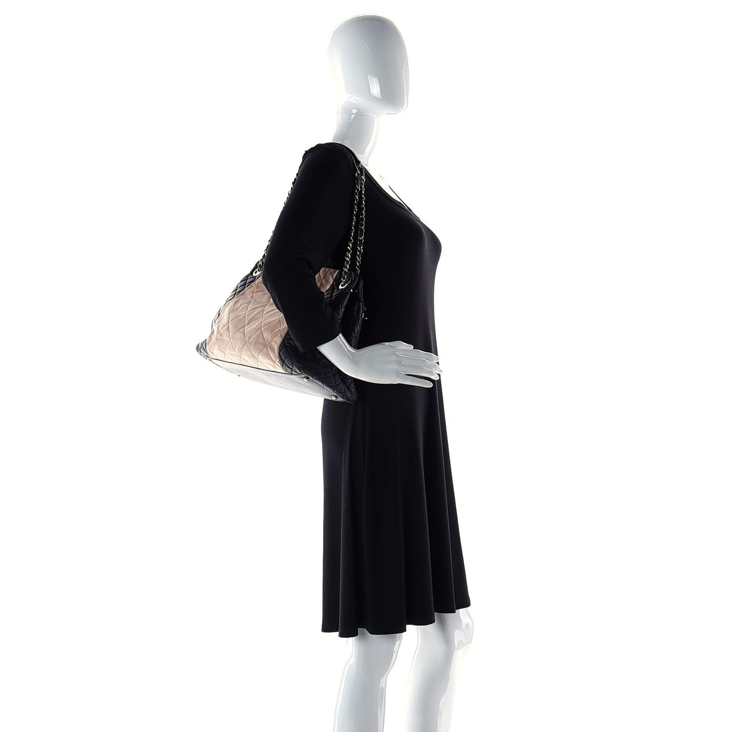 Chanel Lambskin Quilted CC Shopping Tote Black Rose Clair 3 of 10