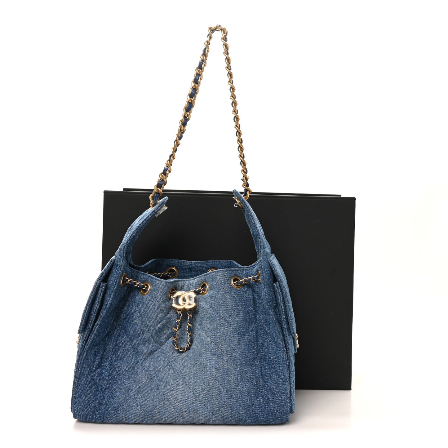 Washed Denim Quilted Small Chanel 25 Handbag Blue