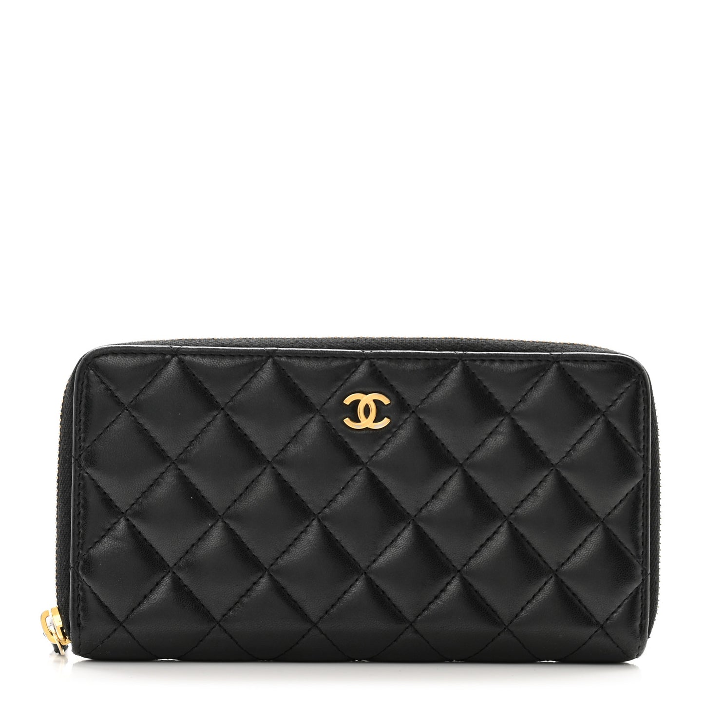 Lambskin Quilted Large Gusset Zip Around Wallet Black