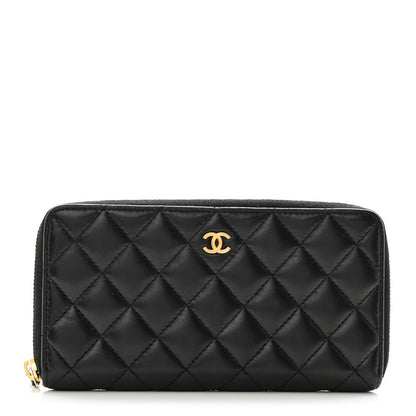 Chanel Lambskin Quilted Large Gusset Zip Around Wallet Black 1 of 9