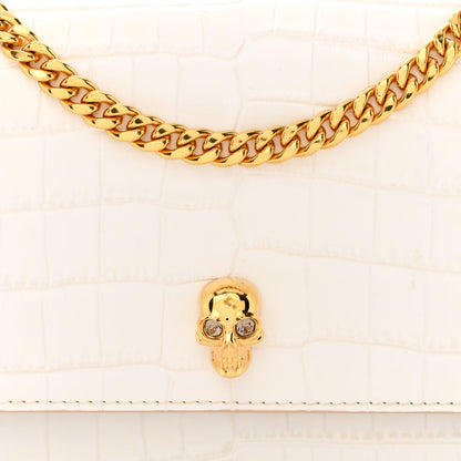 Alexander McQueen Calfskin Crocodile Embossed Skull Mini Crossbody Bag White 8 of 14