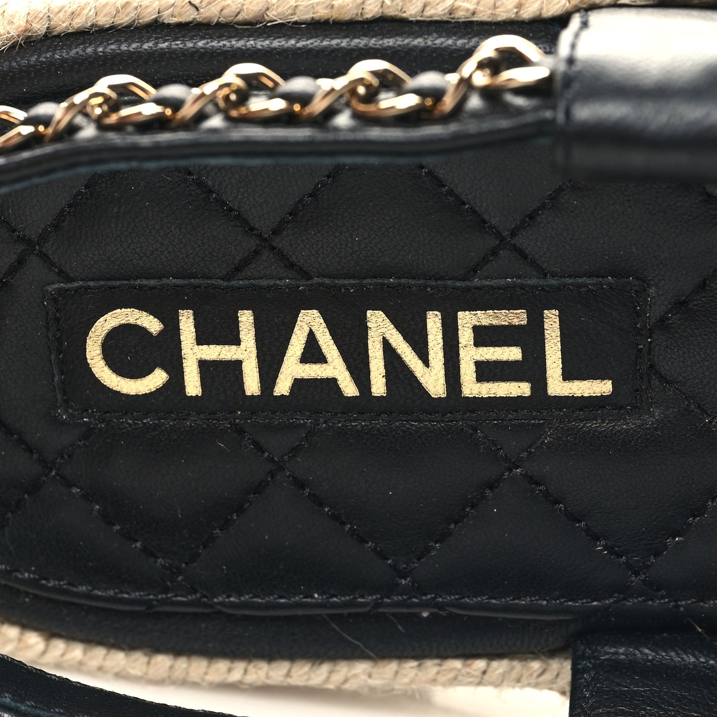 Lambskin Chain CC Thong Espadrille Sandals 39 Black