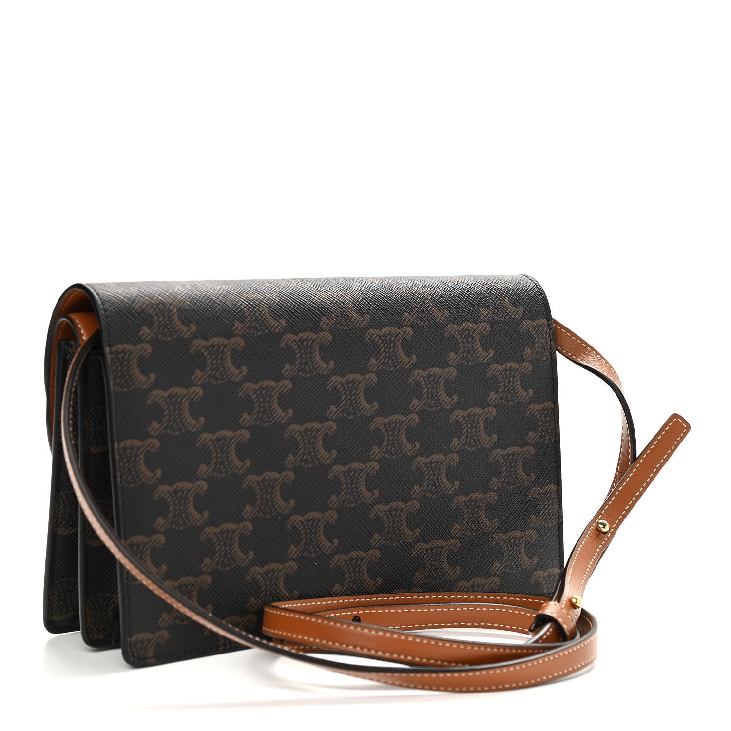 Celine Triomphe Canvas Lambskin Wallet On Strap Tan 3 of 13