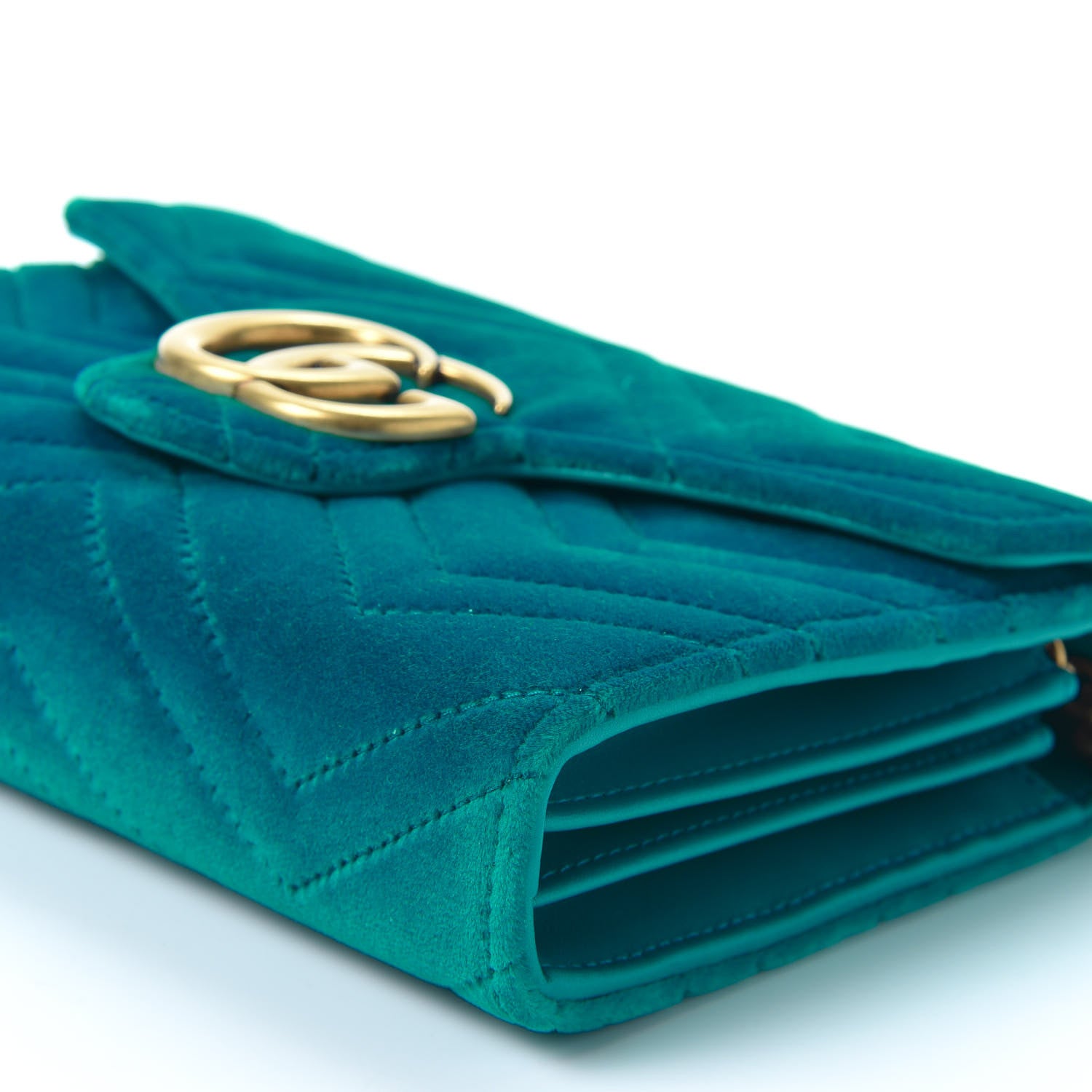 Gucci Velvet Matelasse GG Marmont Chain Wallet Pavone Cyan 6 of 10