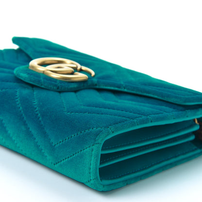 Gucci Velvet Matelasse GG Marmont Chain Wallet Pavone Cyan 6 of 10