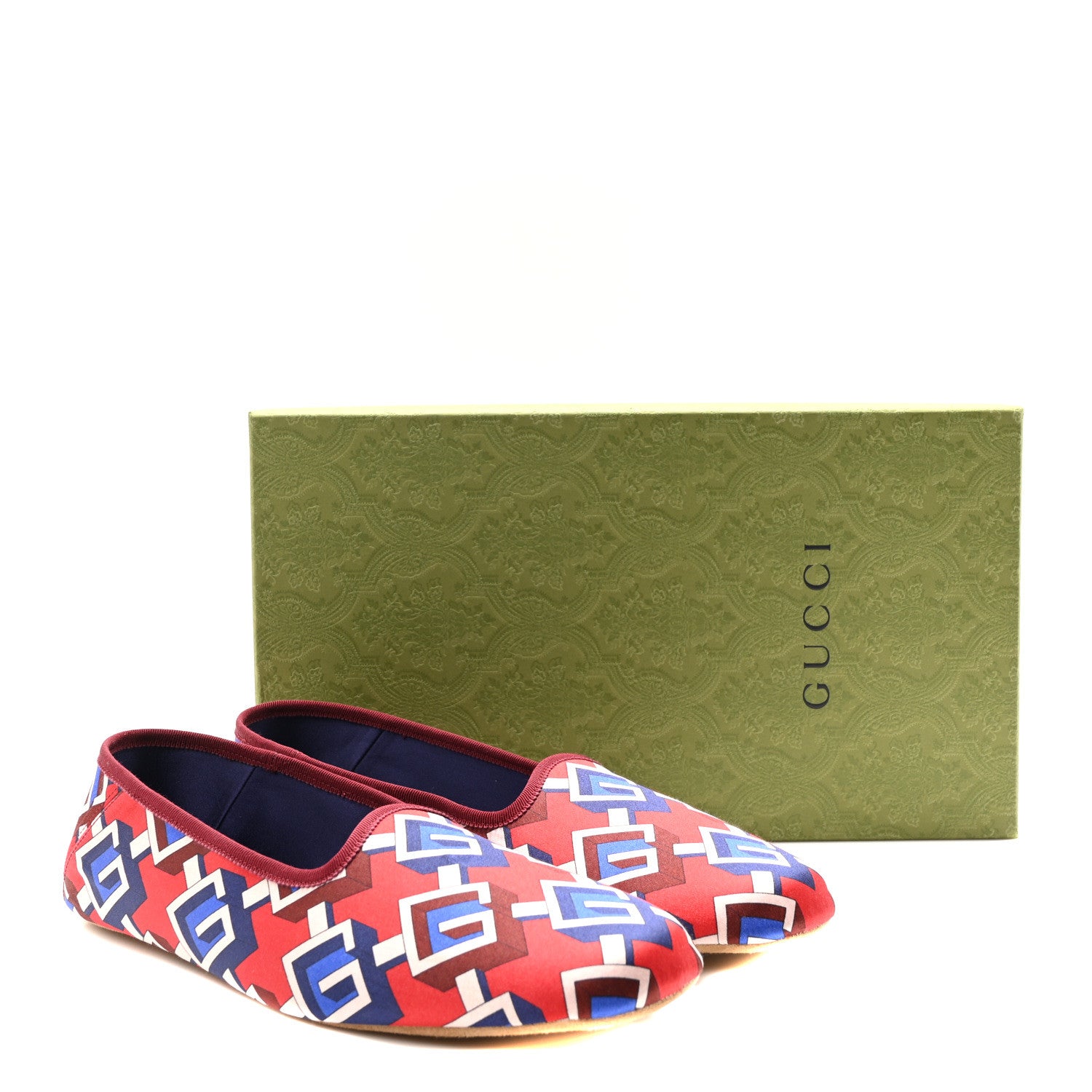 Gucci Silk Geometric G Mens Slippers 9 Red Blue 8 of 8