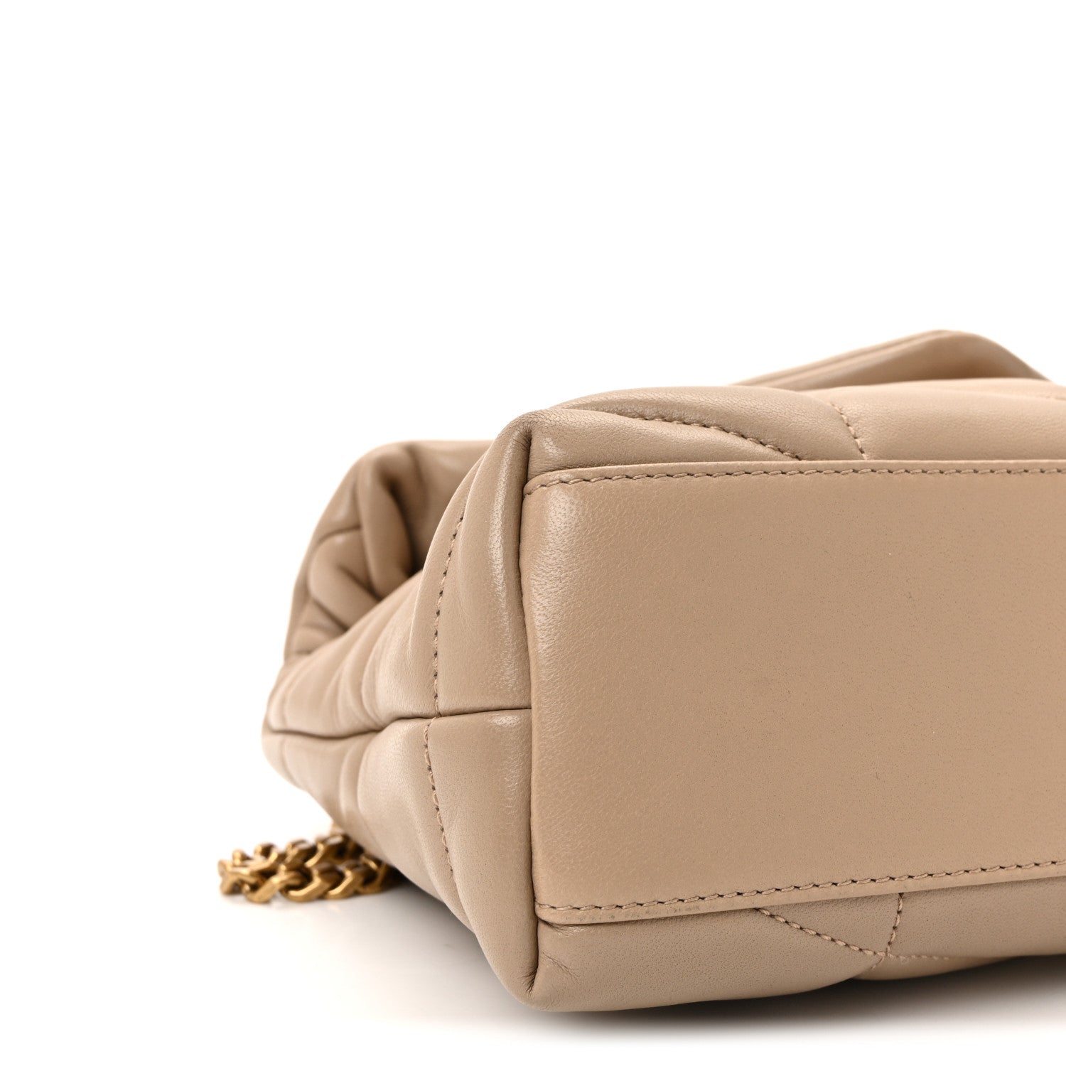 Saint Laurent Lambskin Quilted Toy Loulou Puffer Monogram Chain Satchel Dark Beige 8 of 9
