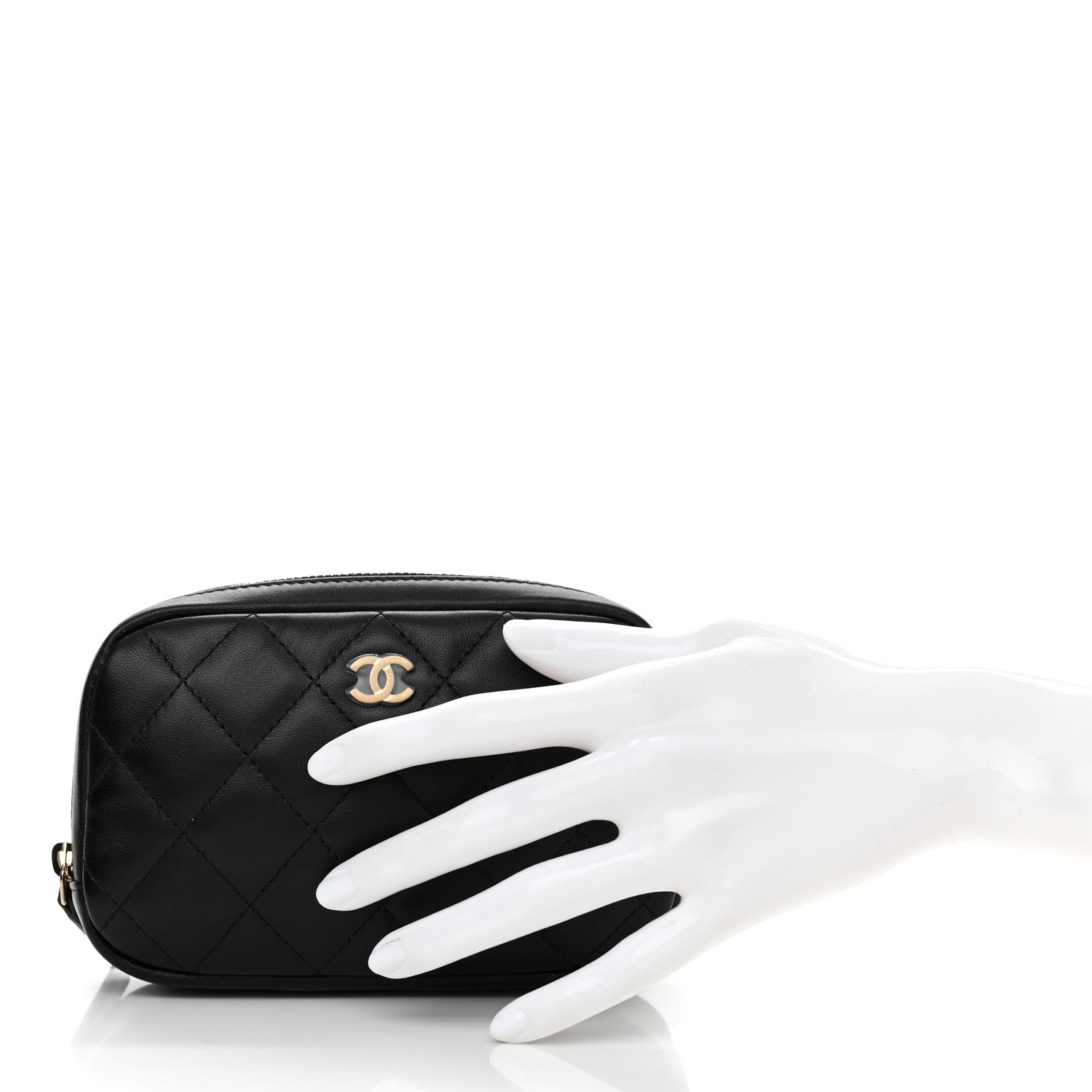 Chanel Lambskin Quilted Small Curvy Pouch Cosmetic Case Black 2 of 9