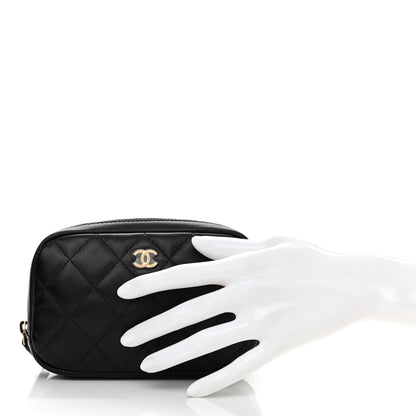 Chanel Lambskin Quilted Small Curvy Pouch Cosmetic Case Black 2 of 9