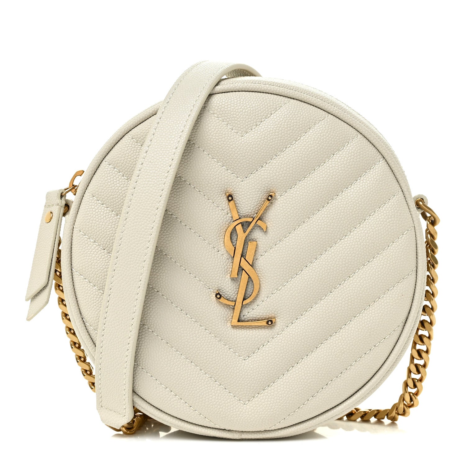Saint Laurent Grain De Poudre Matelasse Chevron Quilted Round Vinyle Camera Bag Blanc Vintage 1 of 11