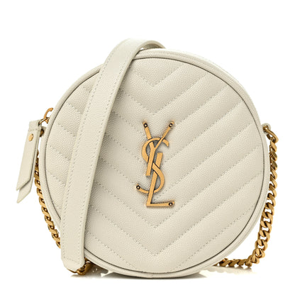 Saint Laurent Grain De Poudre Matelasse Chevron Quilted Round Vinyle Camera Bag Blanc Vintage 1 of 11