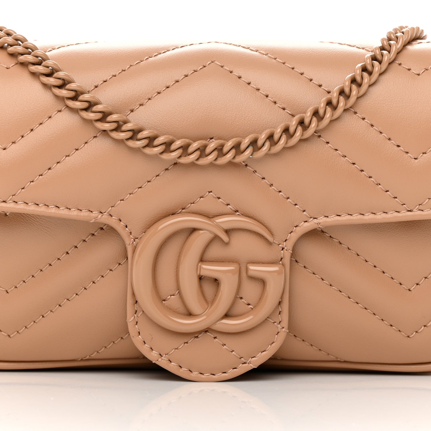 Gucci Calfskin Matelasse Monochrome Super Mini GG Marmont Shoulder Bag Camelia 8 of 13