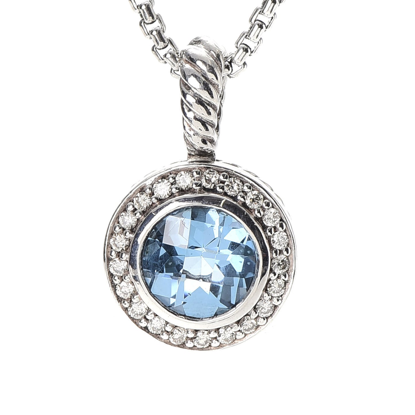Sterling Silver Diamond Blue Topaz 8mm Petite Cerise Pendant Necklace
