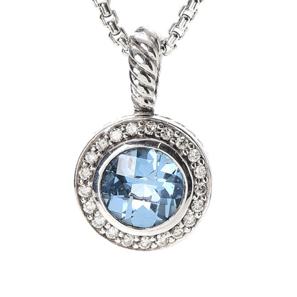 David Yurman Sterling Silver Diamond Blue Topaz 8mm Petite Cerise Pendant Necklace 4 of 5