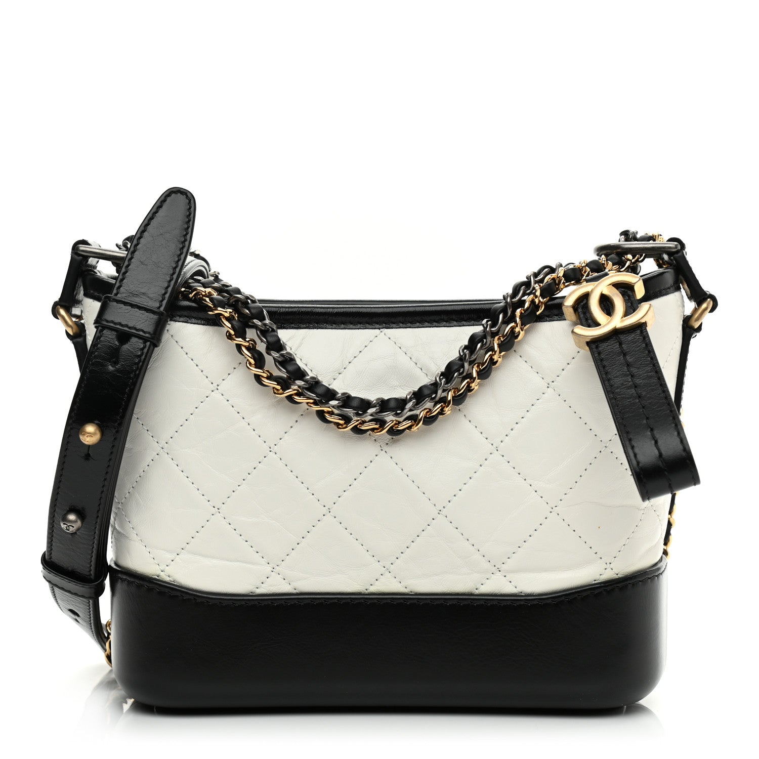 Chanel Aged Calfskin Quilted Small Gabrielle Hobo Black White 1 of 8