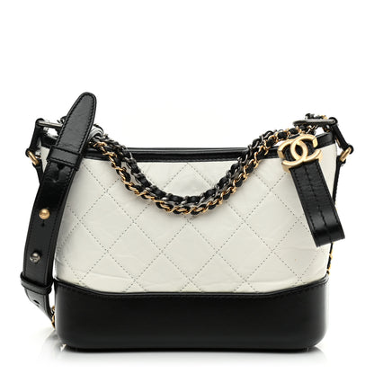 Chanel Aged Calfskin Quilted Small Gabrielle Hobo Black White 1 of 8