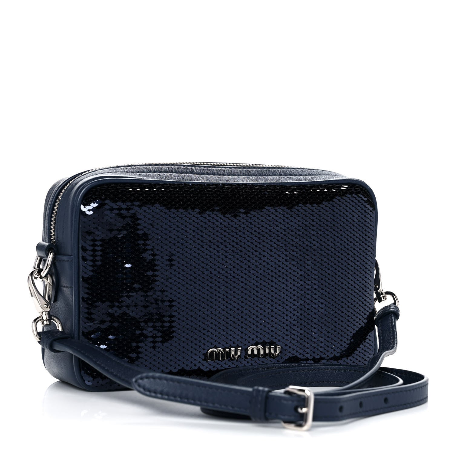 Miu Miu Paillettes Sequin Logo Camera Bag Bleu 3 of 11