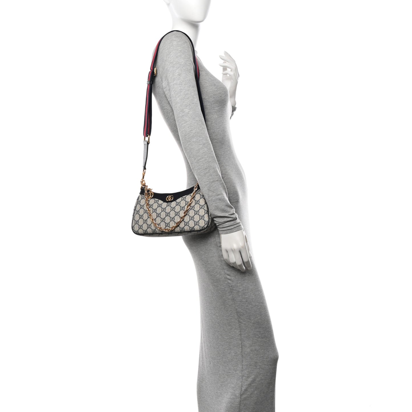 GG Supreme Monogram Textured Dollar Calfskin Web Small Ophidia GG Handbag Beige Blue