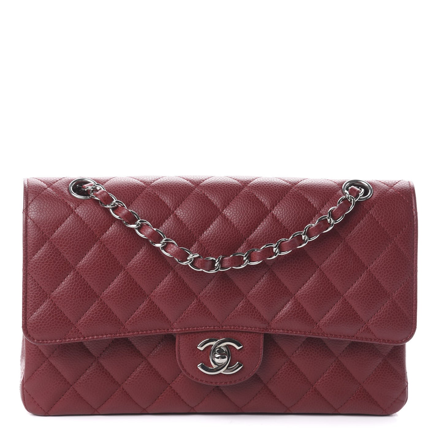 Caviar Quilted Medium Double Flap Dark Red