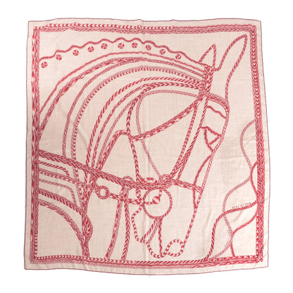 Hermes Cashmere Silk Robe Du Soir Shawl 140 Naturel Rouge H Bois de Rose 1 of 6