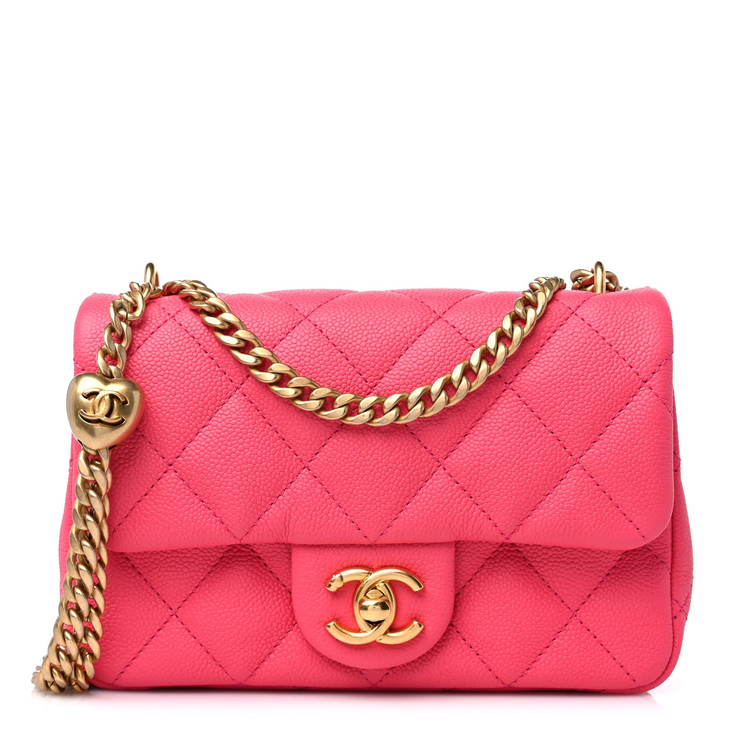 Caviar Quilted Sweetheart Mini Rectangular Flap Dark Pink