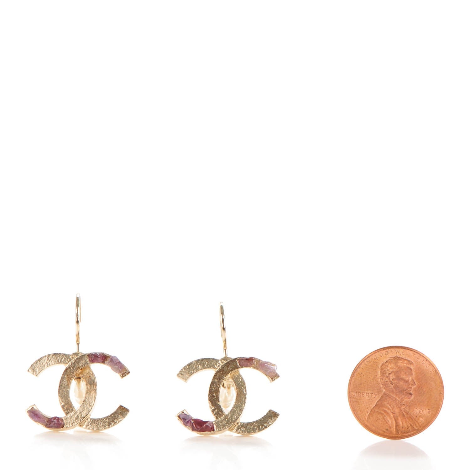 Chanel Stone CC Dangle Earrings Light Gold 2 of 5