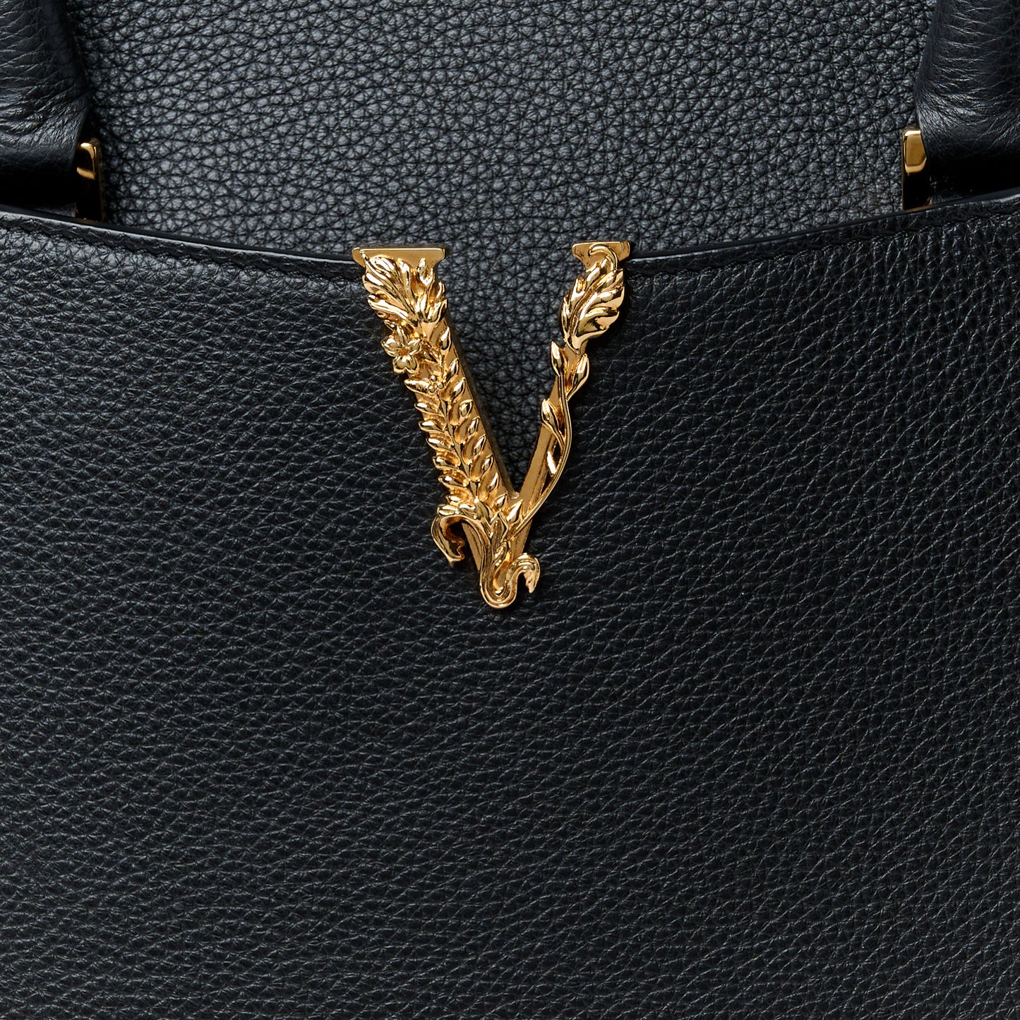 Grained Calfskin Large Virtus Top Handle Shoulder Bag Black