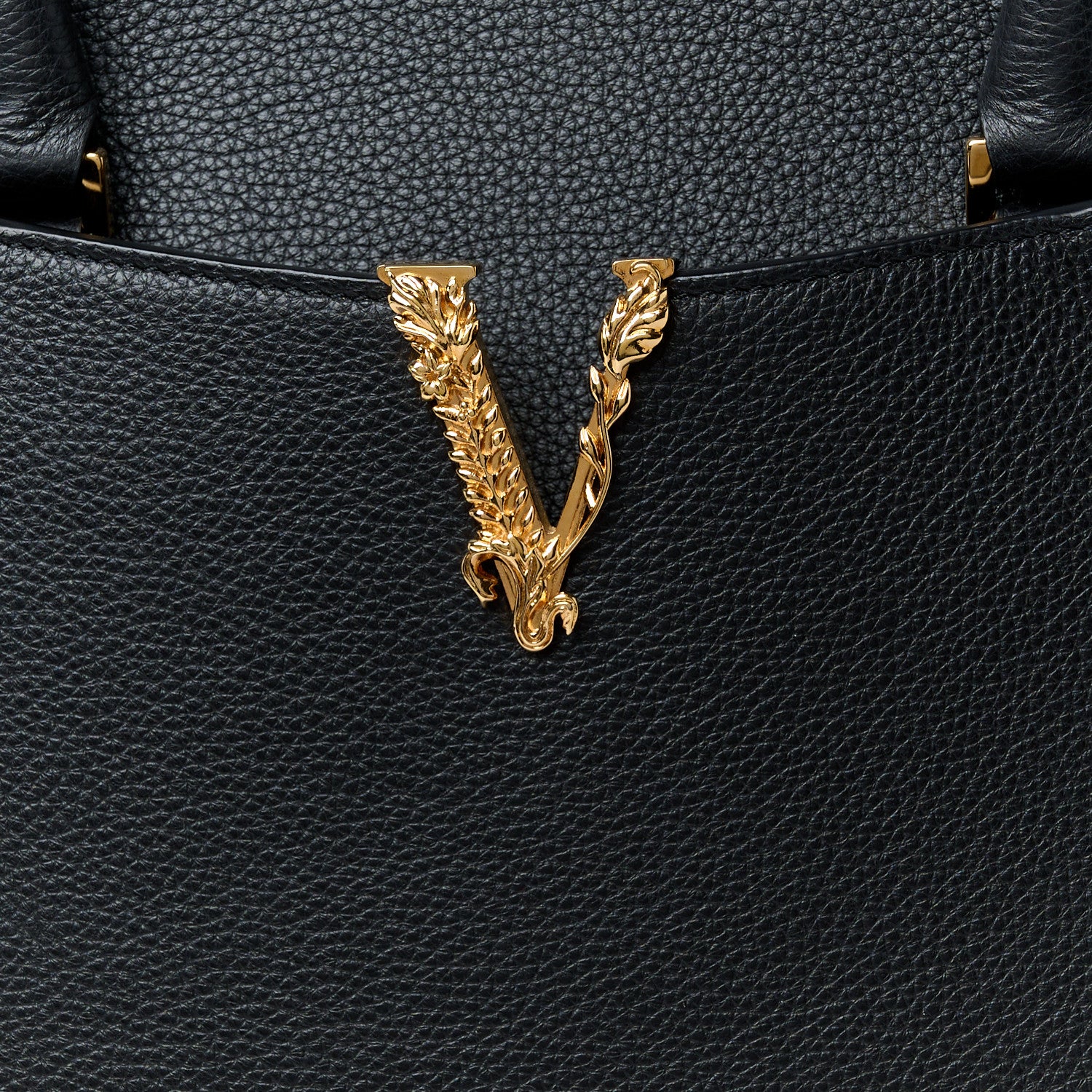 Versace Grained Calfskin Large Virtus Top Handle Shoulder Bag Black 9 of 11