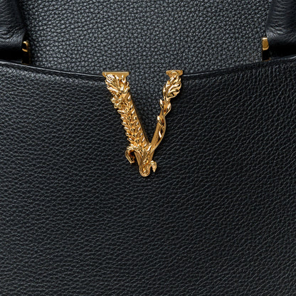 Versace Grained Calfskin Large Virtus Top Handle Shoulder Bag Black 9 of 11