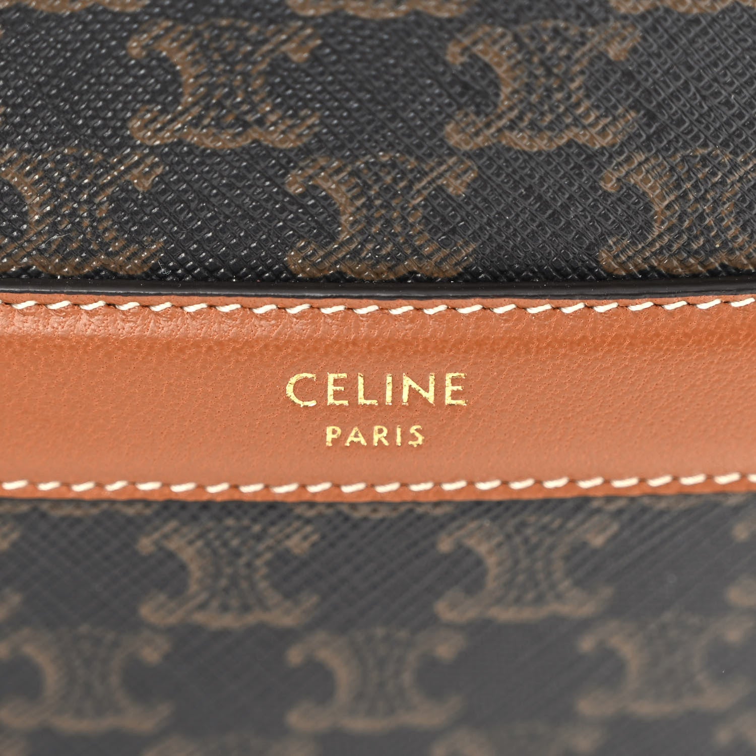 Celine Lambskin Triomphe Canvas Round Purse On Strap Black Tan 6 of 10