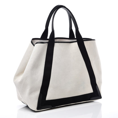 Balenciaga Cotton Canvas Calfskin M Navy Cabas Natural Black 3 of 9