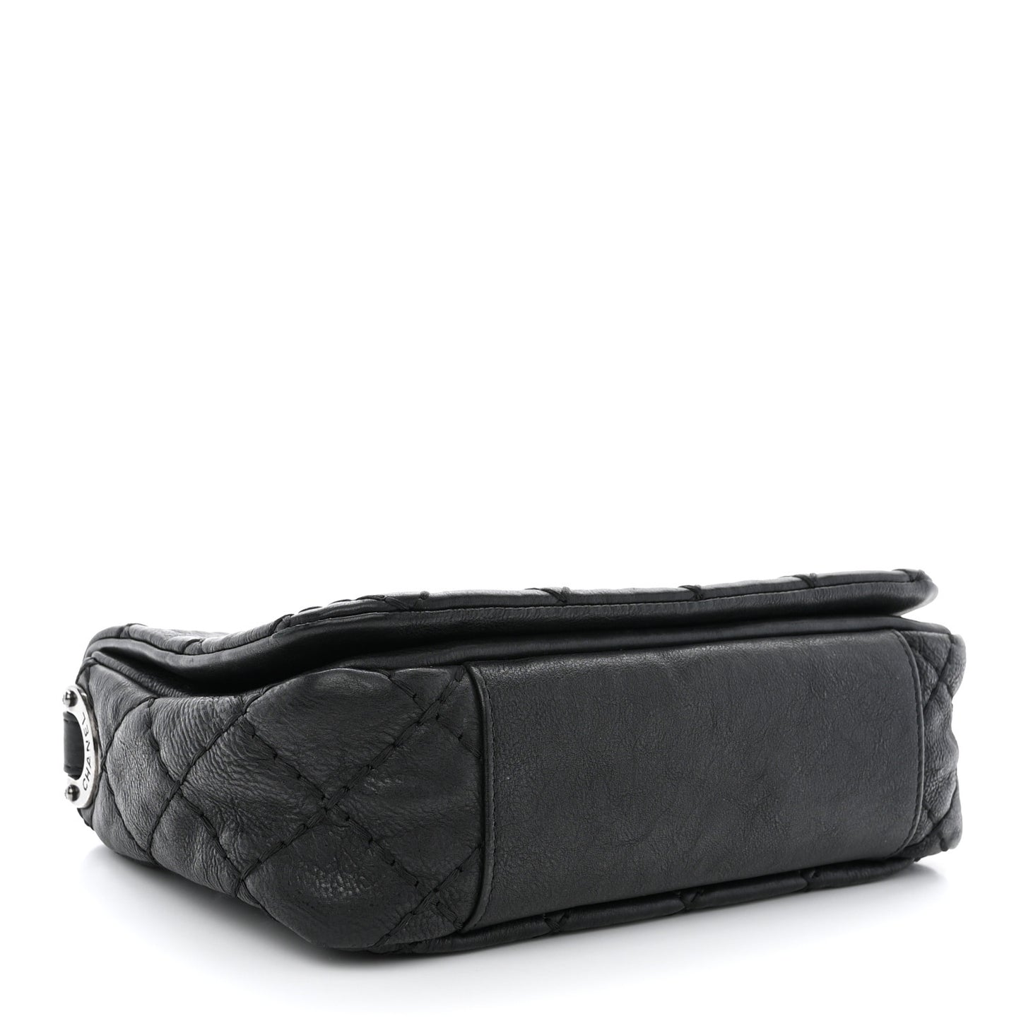 Calfskin Quilted Double Stitch Flap Black