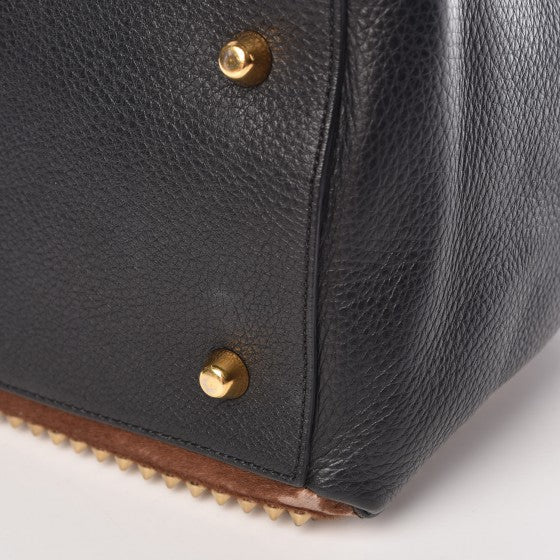 Calfskin Pony Hair Camo Spike Small Panettone Bowling Bag Black