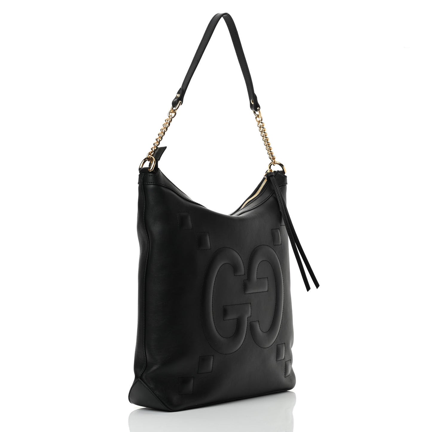 Apollo Calfskin GG Dadini Embroidered Chain Hobo Black