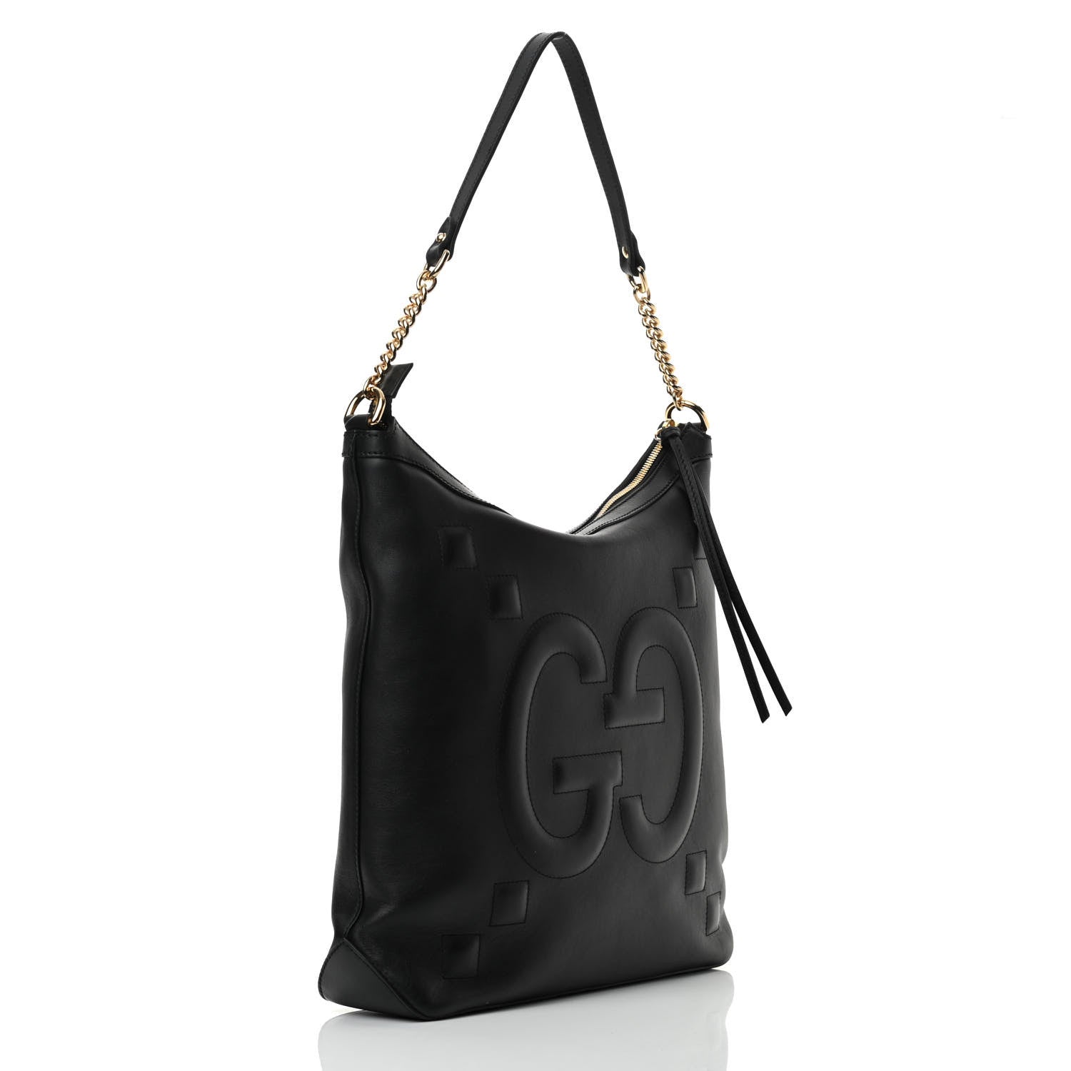 Gucci Apollo Calfskin GG Dadini Embroidered Chain Hobo Black 2 of 9