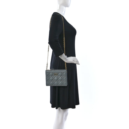Christian Dior Calfskin Cannage Caro Zipped Pouch With Chain Grey 2 of 12