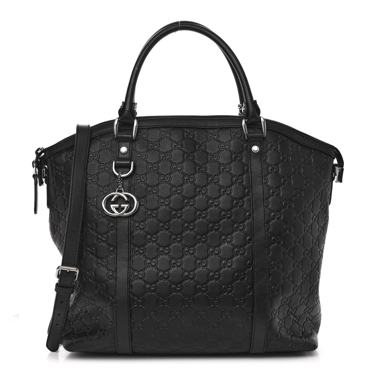 Guccissima Large GG Charm Convertible Dome Satchel Black