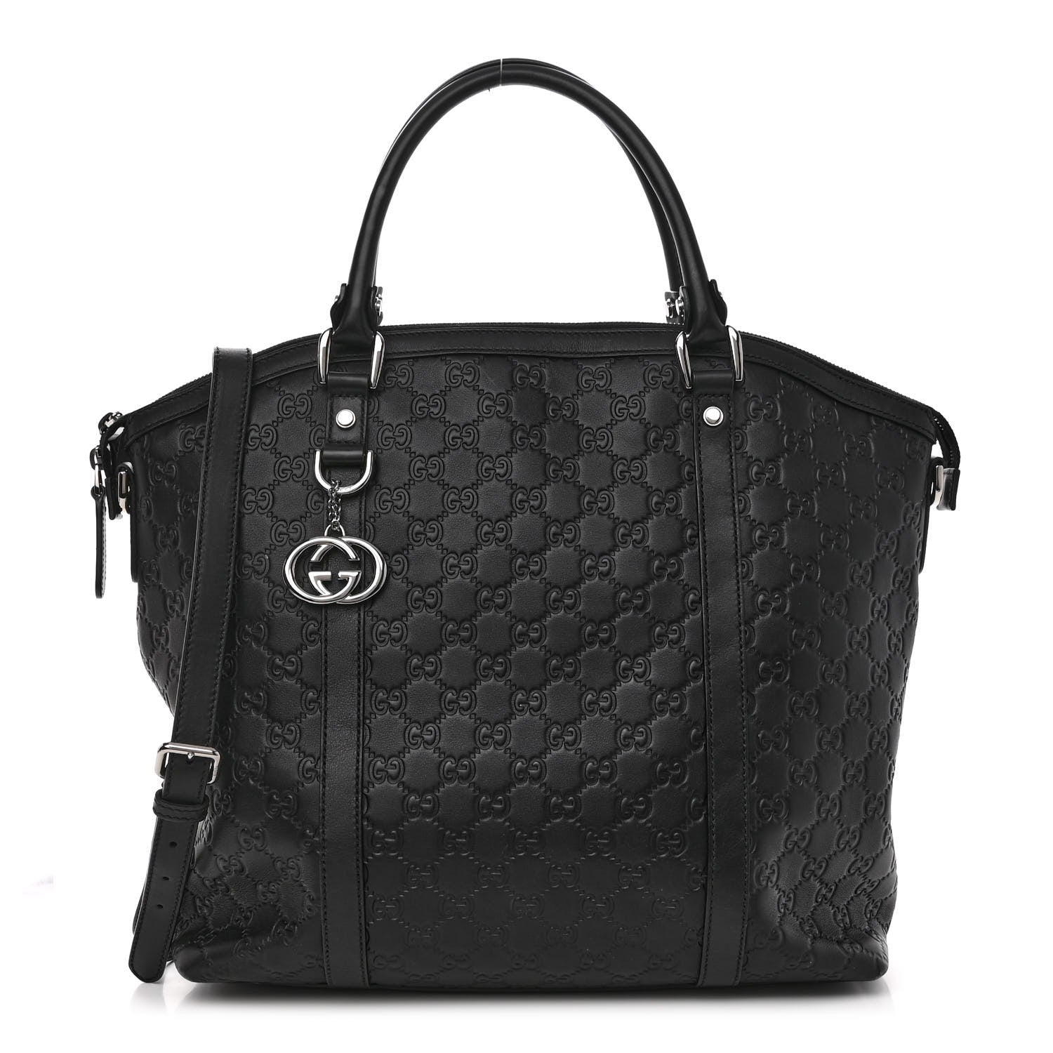Gucci Guccissima Large GG Charm Convertible Dome Satchel Black 1 of 11