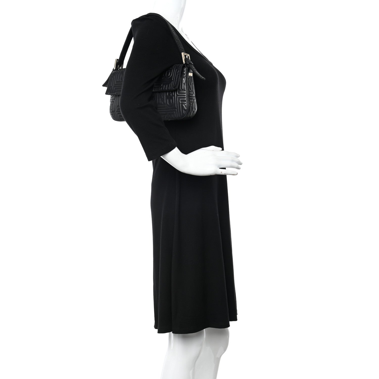 Fendi Nappa Logo Embossed Baguette Black 2 of 10