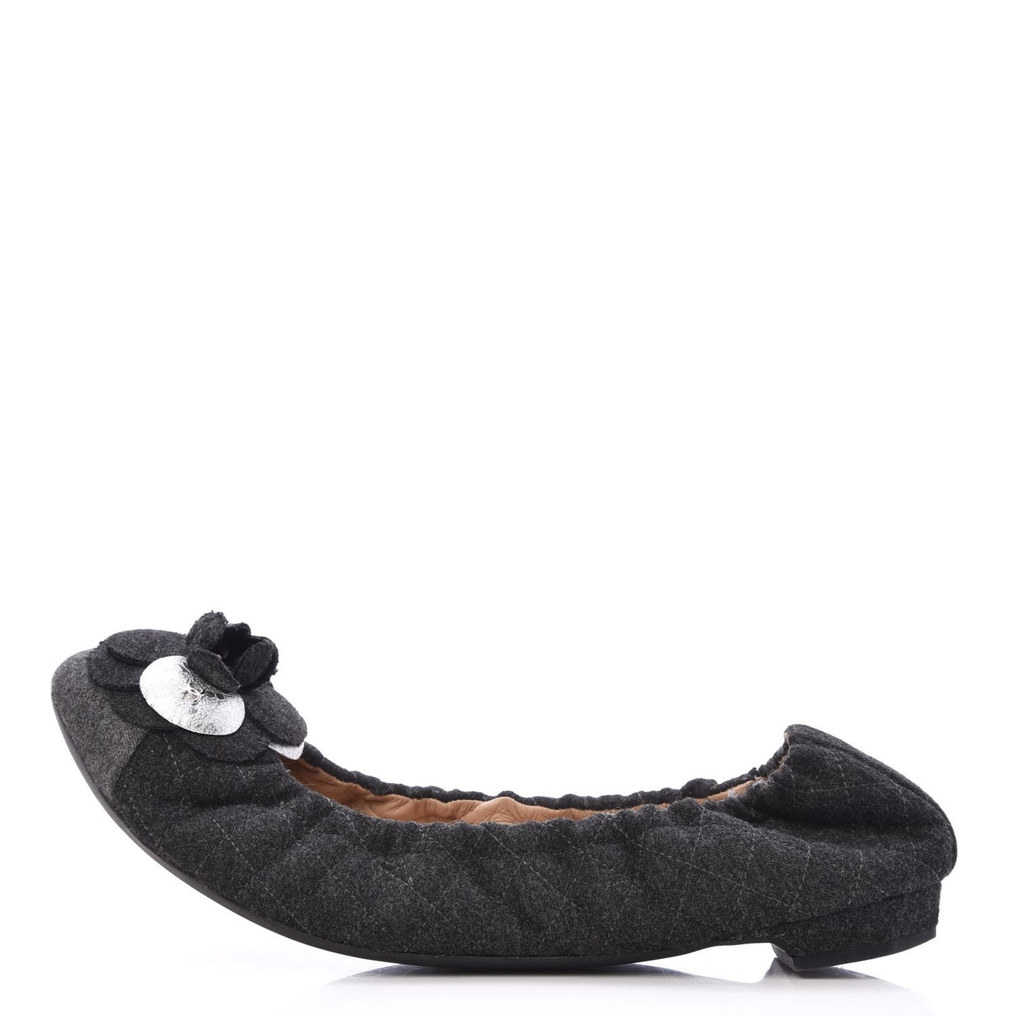 Tweed Quilted Camellia Cap Toe Ballerina Flats 40.5 Grey