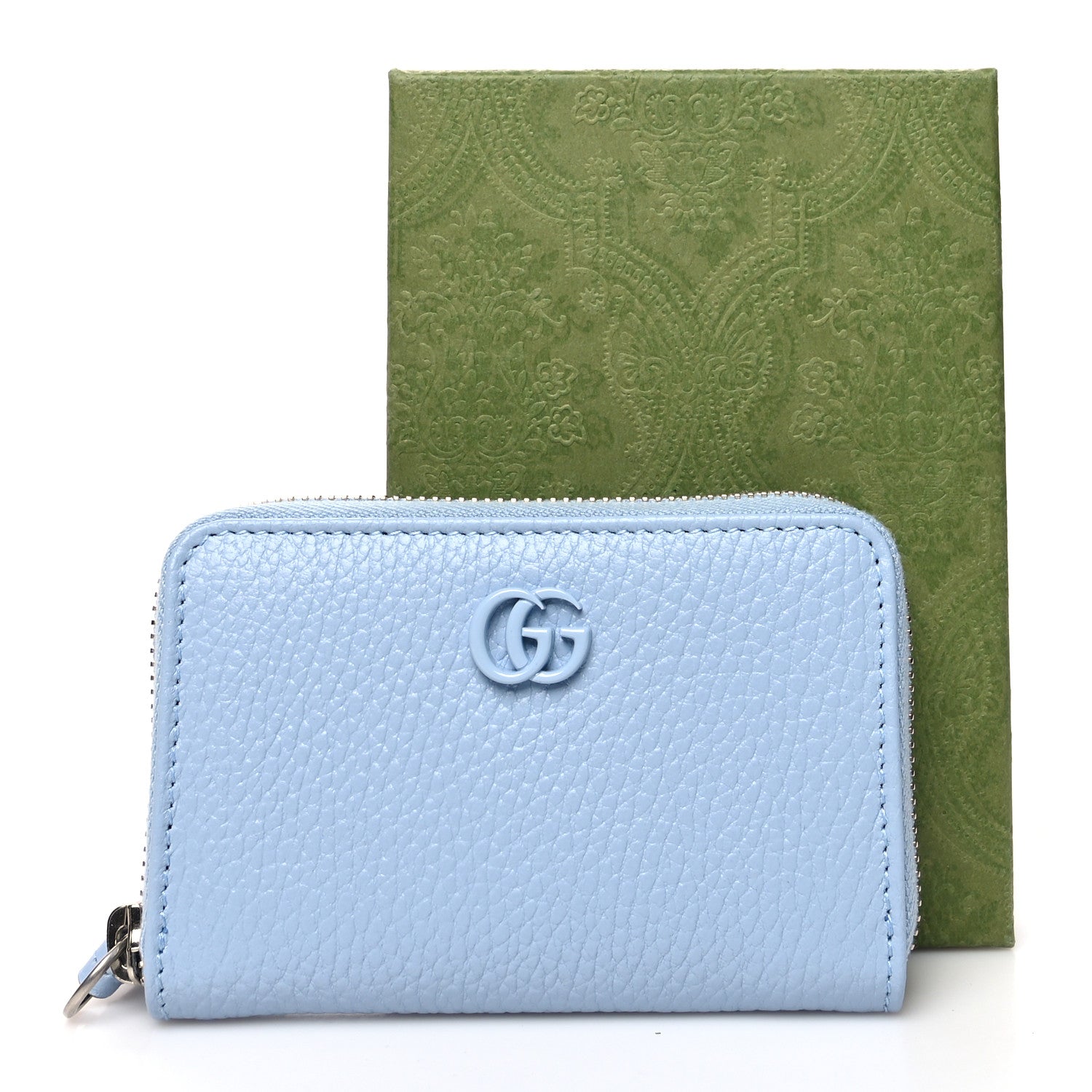 Gucci Dollar Calfskin Enamel Monochrome GG Marmont Zip Around Card Holder Porcelain Light Blue 10 of 10