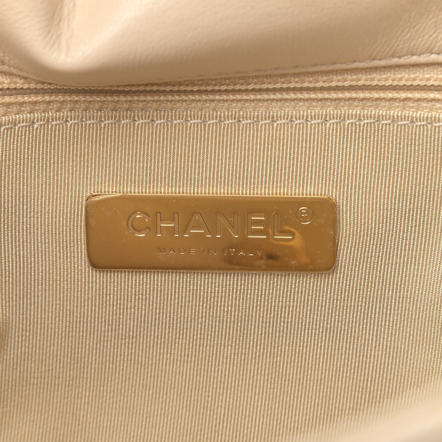Goatskin Quilted Medium Chanel 19 Flap Beige