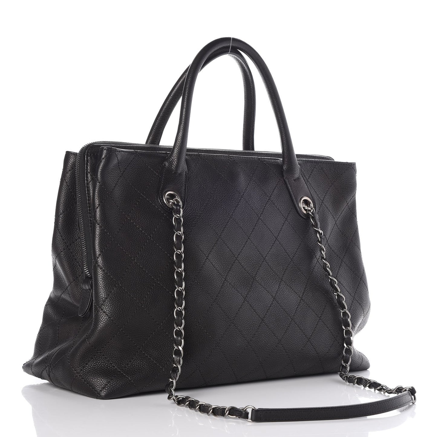 Grained Vegetal Calfskin Urban Shopping Tote Black