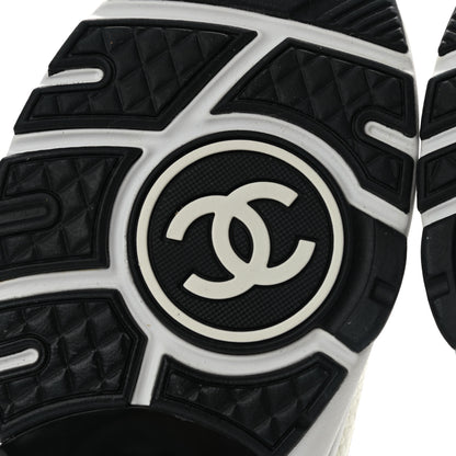 Chanel Mesh Suede Calfskin Grained Calfskin Womens CC Sneakers 35 White Black 6 of 9